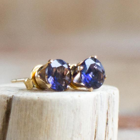 Iolite Gemstone Stud Earrings, Iolite Earrings Studs, Gift For Women, Water Sapphire Jewelry, 14k Gold Filled, Sterling Silver Post Earrings