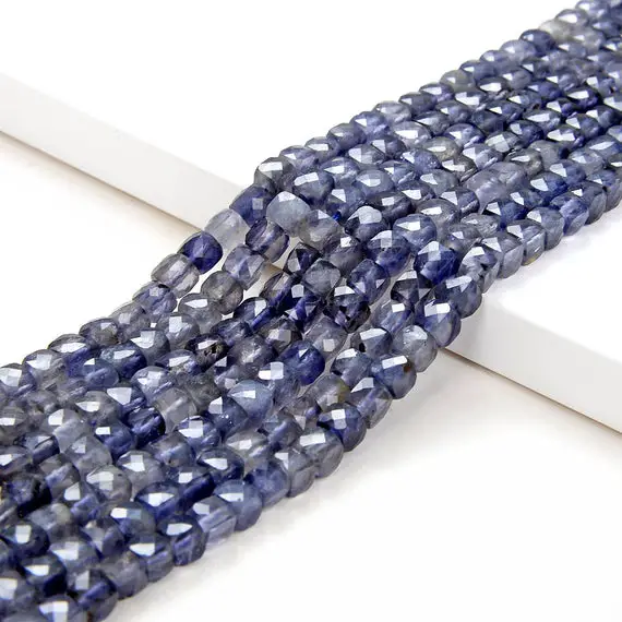 4mm  Iolite Gemstone Grade Aaa Micro Faceted Square Cube Loose Beads (p4)