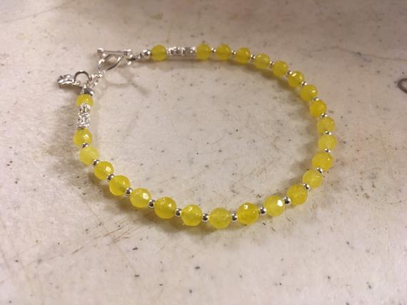 Yellow Bracelet - Jade Gemstone Jewelry - Sterling Silver Jewellery - Clover Charm