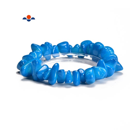 Dark Blue Dyed Jade Pebble Nugget Elastic Bracelet Bead Size 7-17mm 7.5'' Length