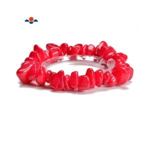 Shop Jade Chip & Nugget Beads! Red Dyed Jade Pebble Nugget Elastic Bracelet Size 7-17mm 7.5'' Length | Natural genuine chip Jade beads for beading and jewelry making.  #jewelry #beads #beadedjewelry #diyjewelry #jewelrymaking #beadstore #beading #affiliate #ad