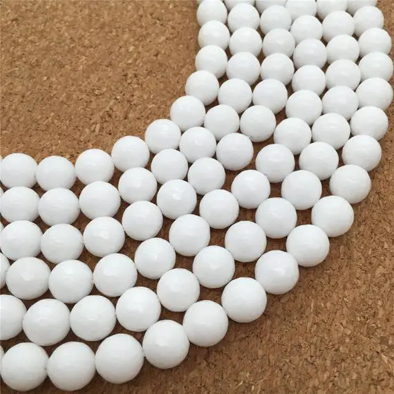 10mm Faceted White Jade Beads, Gemstone Beads, Wholesale Beads