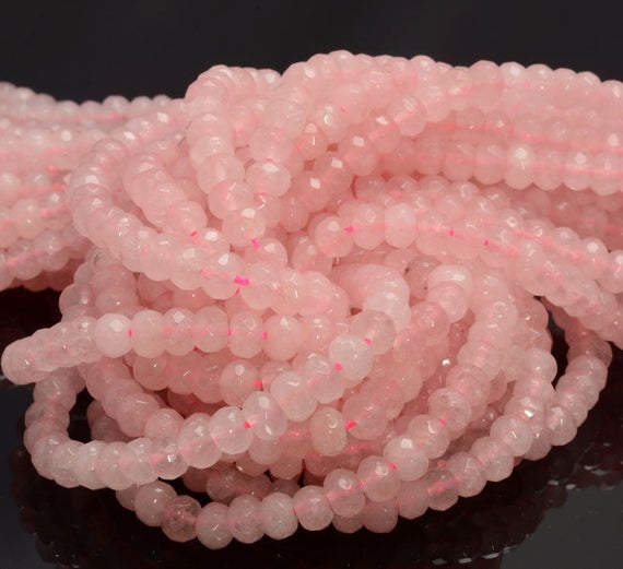 6x4mm Pink Jade Gemstone Rose Pink Faceted Rondelle 6x4mm Loose Beads 15 Inch Full Strand (90182811-777)