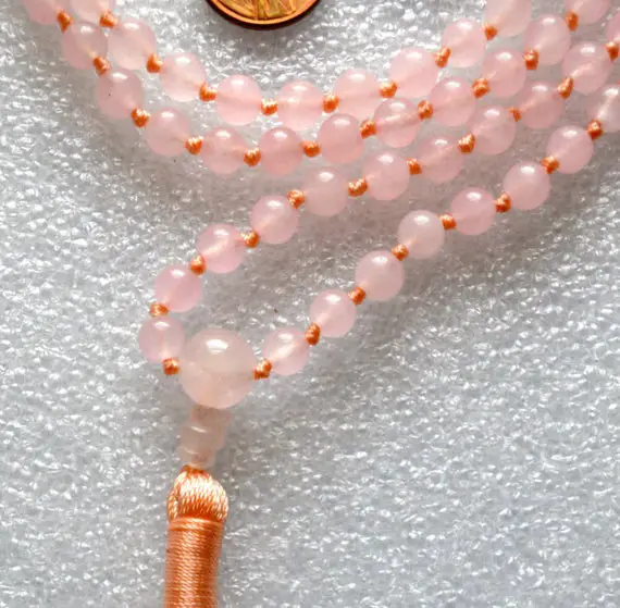 Pink Jade Pink Hand Knotted Japa Mala Beads Necklace - Karma, Nirvana, Meditation, Awakening Chakra Kundalini Rosary 8 Mm 108 Prayer Beads