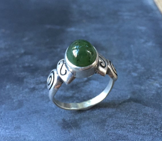 Jade Ring, Natural Jade, August Birthstone, Tribal Ring, Green Jade Ring, Genuine Jade, Vintage Rings, Jade, Antique Jade, Solid Silver Ring