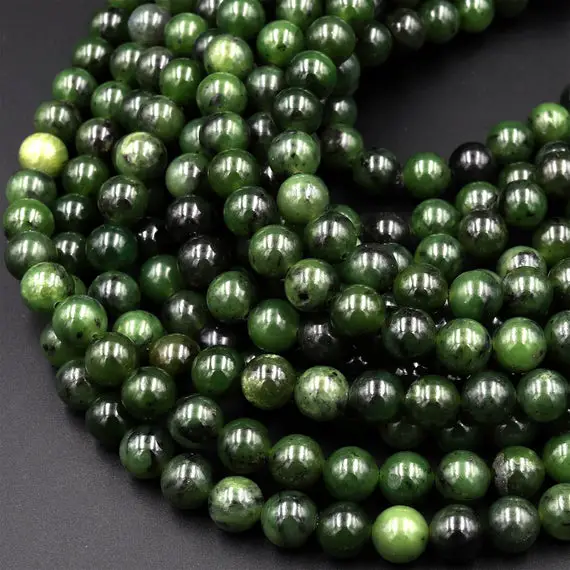 Natural Canadian Green Jade 4mm 6mm 8mm 10mm Round Beads 15.5" Strand