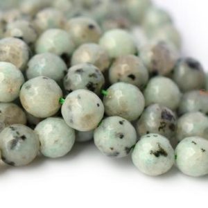 15.5" Sesame jasper 6mm/8mm/10mm/12mm round faceted beads, Kiwi jasper round gemstone beads, green with black spot,  jasper supply | Natural genuine faceted Jasper beads for beading and jewelry making.  #jewelry #beads #beadedjewelry #diyjewelry #jewelrymaking #beadstore #beading #affiliate #ad