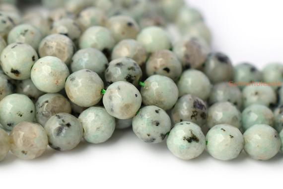 15.5" Sesame Jasper 6mm/8mm/10mm/12mm Round Faceted Beads, Kiwi Jasper Round Gemstone Beads, Green With Black Spot,  Jasper Supply