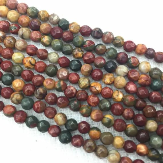 Red Creek Jasper Faceted Round Beads 4mm 6mm 8mm 10mm 12mm 15.5" Strand