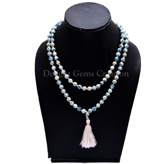K2 Jasper 108 Beads Mala Necklace, 7 Mm K2 Gemstone Beads, Meditation Beads, Tassel Necklace, Hand Knotted Beads Mala, Japa Mala