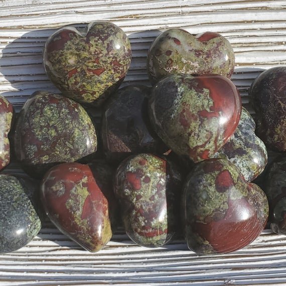 Dragon's Blood Jasper Heart Stones For Abundance And Prosperity, Money Stone, Love Stone, Dragons Stone, Healing Stones And Crystals