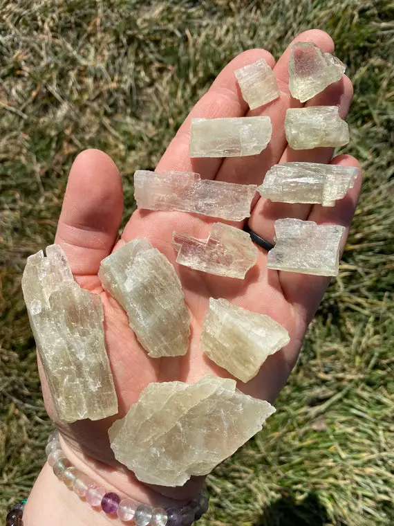 Raw Hiddenite Crystal (0.5" - 2") Green Kunzite Crystal - Raw Kunzite Stone - Healing Crystals - Green Hiddenite Raw - Green Kunzite Raw