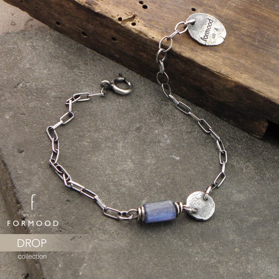 Delicate Bracelet - Oxidized Sterling Silver And Kyanite  - Sterling Silver Bracelet, Dainty Jewelry, Dainty Bracelet