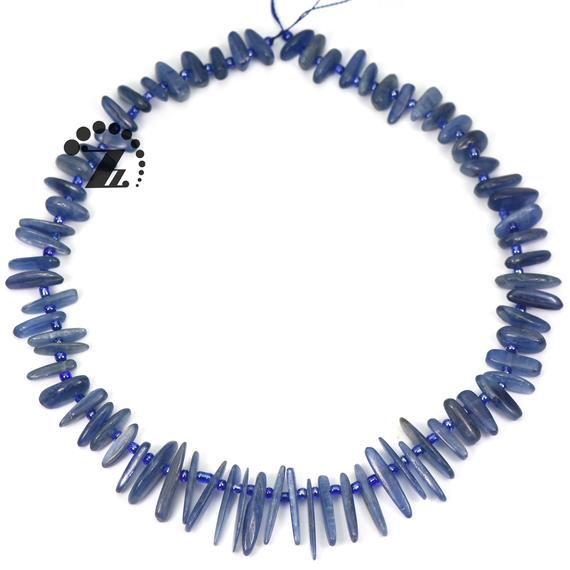 Kyanite Graduated Smooth Stick Bead,spike Beads,point,slice Nugget Bead,top Drilled Bead,blue Kyanite,natural,7-8x12-22mm,15"full Strand