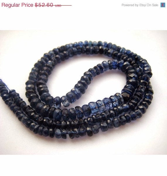Kyanite Faceted Rondelle Beads, Dark Ink Blue Kyanite, 3mm To 5mm Each, Sold As 9 Inch Half Strand/18 Inch Full Strand, Gfjp