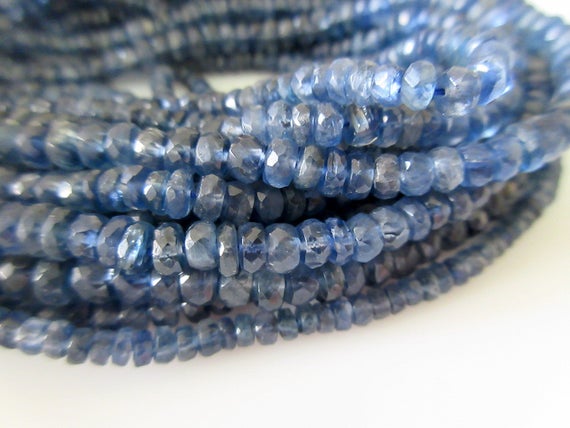 Blue Kyanite Faceted Rondelle Beads, Natural Kyanite Beads, 5mm To 4.5mm Each, 15 Inch Strand, Gds6