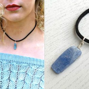 Shop Kyanite Necklaces! Kyanite Necklace, Blue Kyanite Necklace, Kyanite Pendant, Raw Kyanite Jewelry, Black Cord Raw Stone Necklace, Kyanite Choker Necklace | Natural genuine Kyanite necklaces. Buy crystal jewelry, handmade handcrafted artisan jewelry for women.  Unique handmade gift ideas. #jewelry #beadednecklaces #beadedjewelry #gift #shopping #handmadejewelry #fashion #style #product #necklaces #affiliate #ad