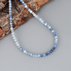 Shop Kyanite Necklaces! Natural 3.5MM Smooth Round Kyanite Necklace Handmade Sterling Silver Beaded Necklace  Party Jewelry For Her Christmas Birthday Gift Necklace | Natural genuine Kyanite necklaces. Buy crystal jewelry, handmade handcrafted artisan jewelry for women.  Unique handmade gift ideas. #jewelry #beadednecklaces #beadedjewelry #gift #shopping #handmadejewelry #fashion #style #product #necklaces #affiliate #ad