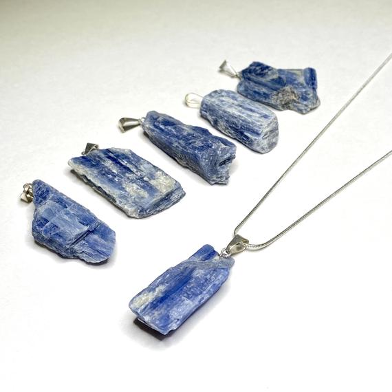 Blue Kyanite Pendant Necklace, Kyanite Crystal Pendant With Free Chain