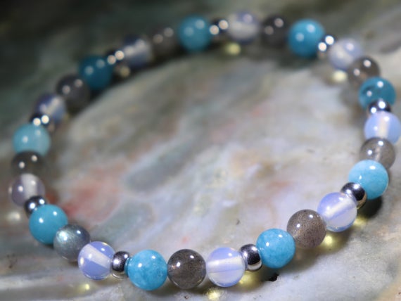 Blue Quartz, Labradorite And Opalite Healing Stone Bracelet Or Anklet With Positive Healing Energy!