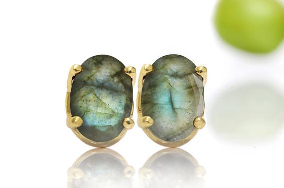 Labradorite Earrings In Gold · Custom Bridal Earrings · Oval Cut Earrings · Gemstone Earrings · Labradorite Earrings · Bridesmaid Gifts