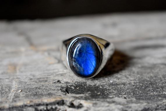 Blue Labradorite Ring , Signet Ring , 925 Sterling Silver , Unisex Ring , Man  Ring , Labradorite Gemstone , Labradorite Silver Ring