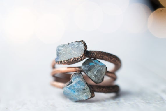 Sale Raw Labradorite Ring | Gemstone Stacking Ring | Handmade Labradorite Ring | Raw Mineral Jewelry | Labradorite Stacking Ring