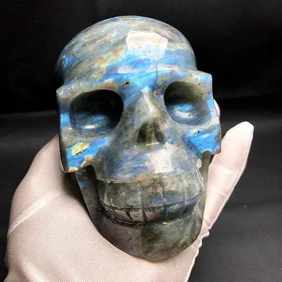 5"natural Flash Labradorite Large Skull,wonderful Chatoyant Labradorite,master Hand Carving Skull Decor,reiki Healing Crystal Skull 4lb