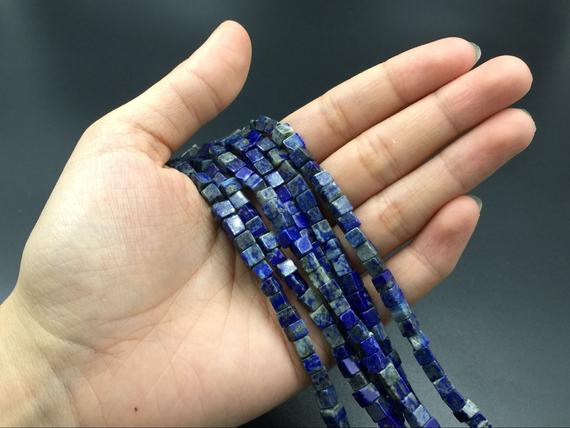 Lapis Cube Beads Square Lapis Tube Beads Semiprecious Beads Blue Gemstone Beads 4mm Cube Beads Jewelry Making Supplies Bulk Wholesale