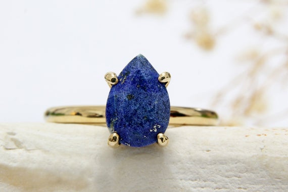18k Gold Lapis Ring · 14k Gold Stone Ring · Stackable Gemstone Ring · September Birthstone Ring · Vermeil Ring Lapis Lazuli Band