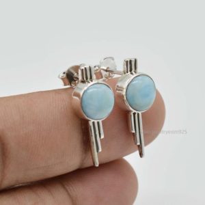 Shop Larimar Jewelry! Blue Larimar Earrings | Larimar Jewellery | 8mm Round Larimar Earrings | 925 Sterling Silver Earrings | Women Earrings | Gemstone Earrings | Natural genuine Larimar jewelry. Buy crystal jewelry, handmade handcrafted artisan jewelry for women.  Unique handmade gift ideas. #jewelry #beadedjewelry #beadedjewelry #gift #shopping #handmadejewelry #fashion #style #product #jewelry #affiliate #ad