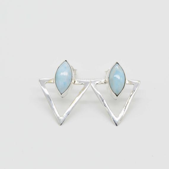 Larimar Earrings | Boho Earrings | 6x12mm Marquise Larimar Stud Earrings | Blue Larimar Stud Earrings | Gift For Her | Gemstone Earrings