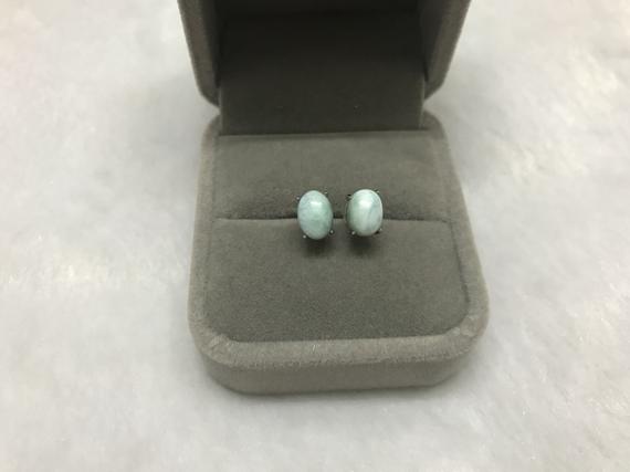 Natural 6x9mm Oval Blue Larimar Genuine Gemstone Earrings ---1 Pair (2pcs)