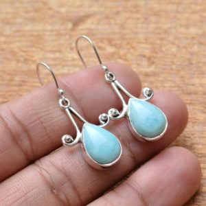 Shop Larimar Earrings! Natural Larimar Earrings, Sterling Silver Earrings, Larimar 10x14mm Pear Gemstone Earrings, Silver Earrings, Larimar Jewelry, Gift For Her | Natural genuine Larimar earrings. Buy crystal jewelry, handmade handcrafted artisan jewelry for women.  Unique handmade gift ideas. #jewelry #beadedearrings #beadedjewelry #gift #shopping #handmadejewelry #fashion #style #product #earrings #affiliate #ad