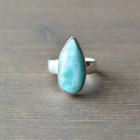 Pear Shaped Larimar Ring // Larimar Jewelry // Sterling Silver // Village Silversmith