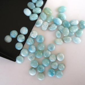Shop Larimar Round Beads! 25 Pieces 5mm To 7mm Natural Larimar Round/Oval Shaped Blue Color Smooth Flat Back Loose Cabochons GDS1048/15 | Natural genuine round Larimar beads for beading and jewelry making.  #jewelry #beads #beadedjewelry #diyjewelry #jewelrymaking #beadstore #beading #affiliate #ad