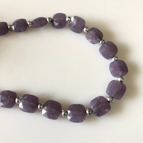 5 Inch/10 Inch 8mm Lepidolite Faceted Square Cut Beads, Purple Color Natural Lepidolite Gemstone Beads Both Side Faceted Lepidolite Gds1831