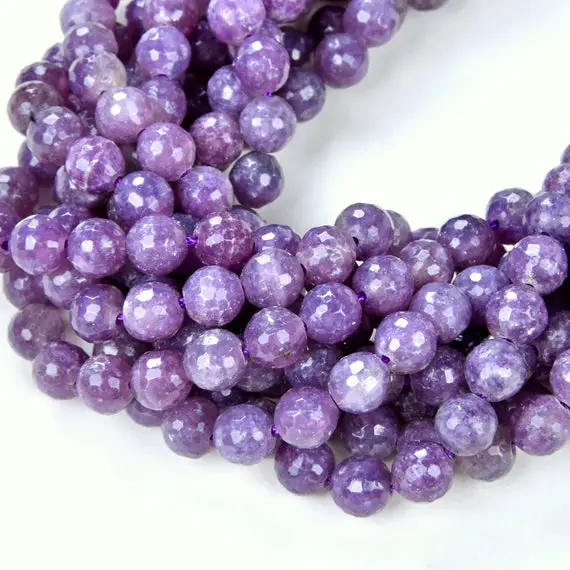 6mm Genuine Natural Lepidolite Gemstone Grade Aa Faceted Round Beads 7.5 Inch Half Strand (80007889 H-a284)