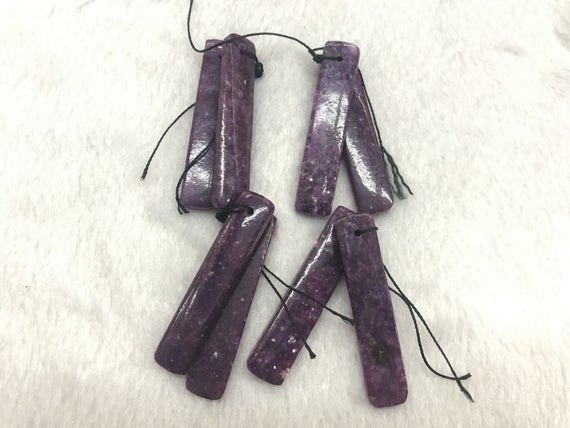 Natural Purple Lepidolite Long Rectangle-shaped 10x48mm Coloured Dyed Gemstone Freeshape Pendant ---1 Pair(2pcs)