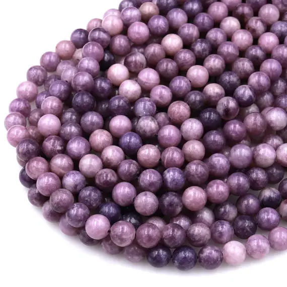 Natural Violet Purple Lepidolite 4mm 6mm 8mm 10mm Round Beads 15.5" Strand