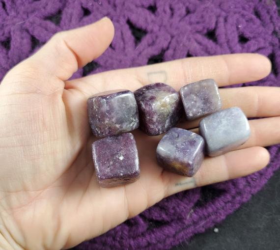 6 Lepidolite Tumbled Cubes Crystal Stones Crystals Purple Sparkly Sacred Geometry Shapes Gridding Lot Parcel Bulk
