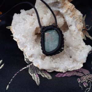 Shop Blue Calcite Jewelry! Macramé wrapped Raw Blue Calcite Crystal Necklace | Natural genuine Blue Calcite jewelry. Buy crystal jewelry, handmade handcrafted artisan jewelry for women.  Unique handmade gift ideas. #jewelry #beadedjewelry #beadedjewelry #gift #shopping #handmadejewelry #fashion #style #product #jewelry #affiliate #ad