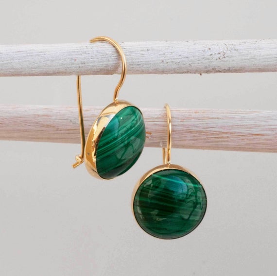 Statement Earrings, Bohemian Earrings,14k Gold Malachite Earrings, Vintage Jewelry, Uniqe Earrings, Gemstone Jewelry, Handmade Jewelry