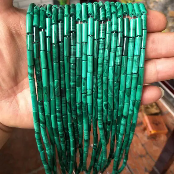 Genuine Malachite Tube Beads, Natural Gemstone Beads, Stone Beads 4x13mm 15''