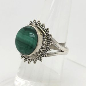 Shop Malachite Rings! Malachite Gemstone Ring, Round Shape, Handmade Ring, 925 Sterling Silver Jewelry, Gift For Her, Boho Jewelry, Silver Ring, R 46 | Natural genuine Malachite rings, simple unique handcrafted gemstone rings. #rings #jewelry #shopping #gift #handmade #fashion #style #affiliate #ad
