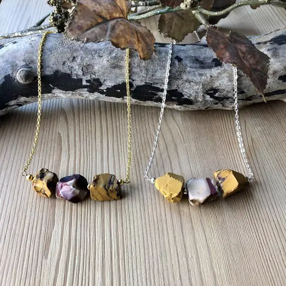 Mookaite Crystal Bar Necklace, Crystal Necklace, Raw Mookaite, Yellow Crystals,crystal Jewellery, Christmas Gift, Stocking Filler.