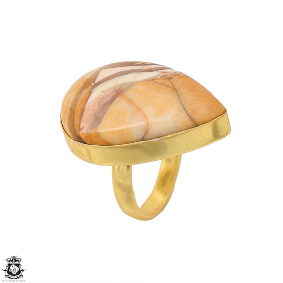Size 6.5 - Size 8 Adjustable Brecciated Mookaite Energy Healing Ring • Meditation Crystal Ring • 24k Gold  Ring Gpr1625
