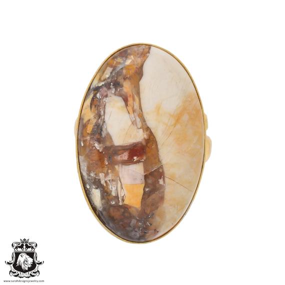 Size 9.5 - Size 11 Brecciated Mookaite Ring Meditation Ring 24k Gold Ring Gpr706
