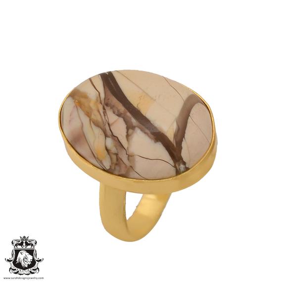 Size 9.5 - Size 11 Brecciated Mookaite Ring Meditation Ring 24k Gold Ring Gpr707
