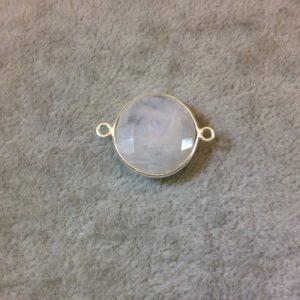 Shop Moonstone Faceted Beads! Sterling Silver Faceted Round/Coin Shaped Moonstone Bezel Connector Component – Measuring 18mm x 18mm – Natural Semi-Precious Gemstone | Natural genuine faceted Moonstone beads for beading and jewelry making.  #jewelry #beads #beadedjewelry #diyjewelry #jewelrymaking #beadstore #beading #affiliate #ad